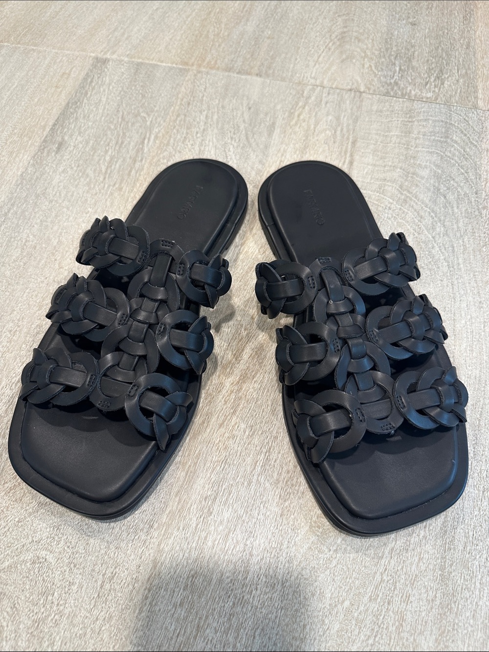 FARM Rio Black Braided Triple-strap Slide Sandals